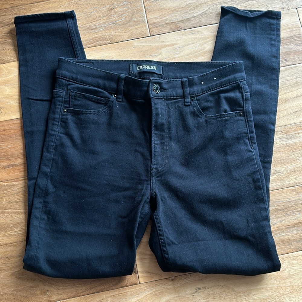 Express Black high rise stretch distressed jeans. Size 10